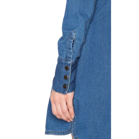 Free People Jean Dynamite Mini Dress Long Sleeve Stretch Denim Blue Women's M - Picture 11 of 16